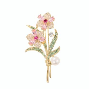 Imagem de Broche de flor para mulheres - Elegante feito à mão cristal e pérola strass boutonniere para chapéu, bolsa, terno, vestido, cachecol, acessórios de fantasia de xaile broches e alfinetes para mulheres