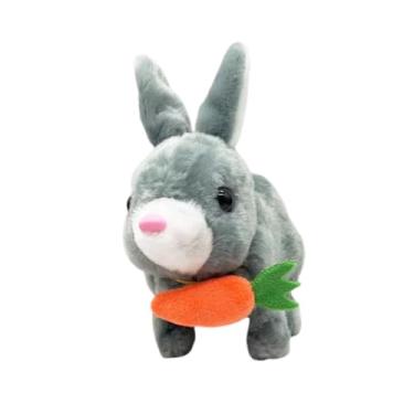 Imagem de Colaxi Animal de brinquedo de pluk de coelhinho elétrico, criativo e adorável de pelúcia interativa, brinquedo de realista, para meninos, Cinza