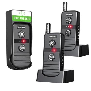 Imagem de PANDAAR Campainha sem fio, intercomunicadores sem fio para casa, sistema de intercomunicação de longo alcance com bateria recarregável, 3 níveis de volume, 20 toques para sala de aula e negócios