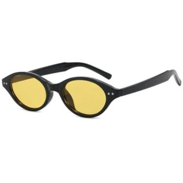 Imagem de Óculos de sol femininos pequenos com armação oval, luxuosos, com rebites, para decoração masculina, para atividades ao ar livre e viagem, UV400 (preto e amarelo)
