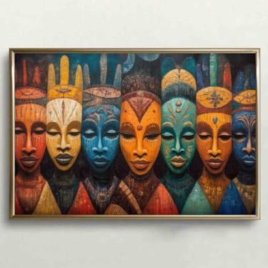 Imagem de Arte de parede em tela de máscara, pintura étnica tribal, pintura samericana, arte tribal safricana, arte de parede, imagens antigas, máscara, vintage, decoração de sala de estar, 41 x 61 cm, sem