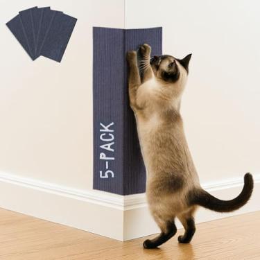 Imagem de Tapete arranhador para gatos (pacote com 5), arranhador de canto de parede para gatos de 50 x 29 cm, substituição autoadesiva versátil, fácil de usar para móveis de parede de árvores de gato, postes