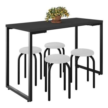 Imagem de Mesa De Cozinha Bistrô Porto Preto 120cm Com 4 Banquetas Industriais Maviê Branco/preto - Mpozenato