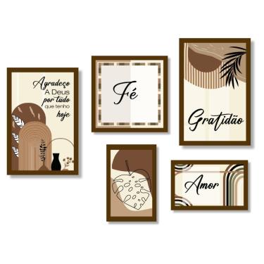 Imagem de Kit 5 Quadros Decorativos Frases Fé Gratidão Placas Sala