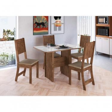 Imagem de Conjunto Sala De Jantar Fidelitá Atenas 110cm Com 4 Cadeiras Noce/off-white Assento Bege