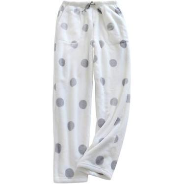 Imagem de Calças De Pijama De Lã Fofa Para Mulheres, Calças Florais Aconchegantes E Macias Com Bolsos E Cordão, Calças De Moletom Quentes Para O Inverno, Pijamas Para Mulheres Loungewe, White, XS