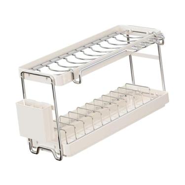 Imagem de IEUDNS Organizador de escorredor de pratos de de 2 níveis, escorredor de pratos, tábua de escorrer com, de cozinha para tigelas, 37x16.5x31cm