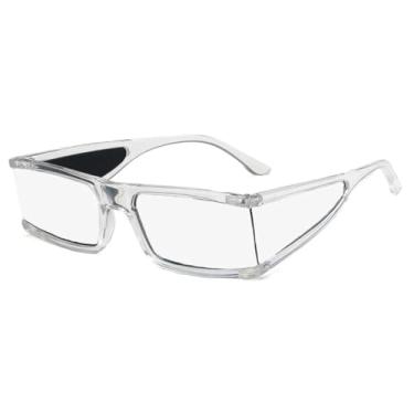 Imagem de Óculos de sol da moda, masculino e feminino, retrô, retangular, UV400 (prata transparente)