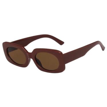 Imagem de Óculos de sol feminino retangular pequeno, óculos de sol masculino retrô para viagem, direção e pesca, UV400 (marrom)