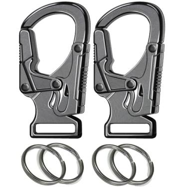 Imagem de Ahiller Mosquetão, Clipe Para Chaveiro De Carro Liga 1,9'' Com 2 Argolas, Ganchos Áreas Externas, Suporte Pequeno Homens E Mulheres (Gunmetal-2P)