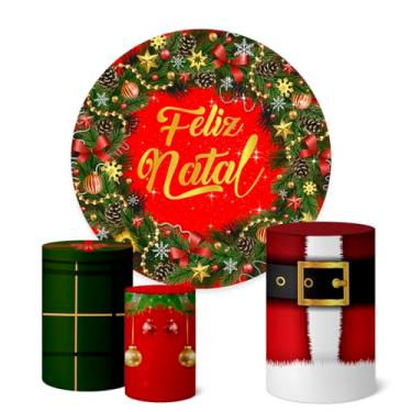 Imagem de Trio Capas Cilindro + Painel Redondo Festa 1,50m Natal (K1NAT037)