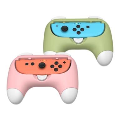 Imagem de Suporte Mão Par de Grip Capa Adaptador Formato Controle para Joy-Con Nintendo Switch 2 (Rosa e Verde)