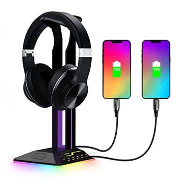 Imagem de Headphone Stand RGB Headphone Stand with USB Charging Port, Desk Gaming Headset Holder with 7 Light Modes and Non-Slip Rubber Base Suitable for All Earphone Accessories Headset Holder