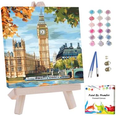 Imagem de Artunion Kit de pintura emoldurada por números para adultos iniciantes e crianças de 8 a 12 anos, Big Ben Paint by Number com moldura, London City Paint by Numbers Kit em tela 25 x 25 cm sem cavalete