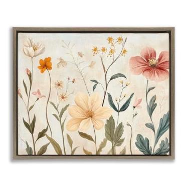 Imagem de Stupell Industries Design de arte de parede em tela flutuante marrom com folhagem floral fraca da Petal Prints Design, 43 x 53 cm