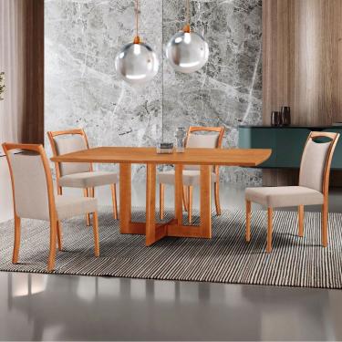 Imagem de Mesa 120cm Laminado Barril Com 4 Cadeiras Moderna Mobilia Brisa Imbuia Naturale