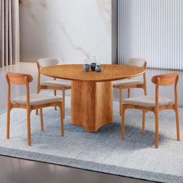 Imagem de Mesa 135cm Laminado Com 4 Cadeiras Noronha Moderna Brisa Imbuia Naturale
