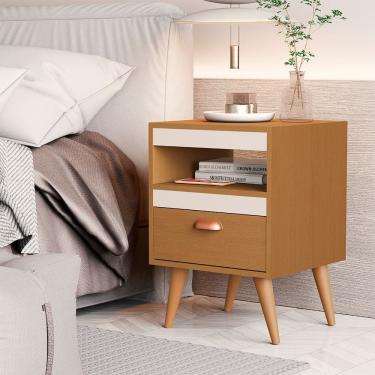 Imagem de Kit 2 Mesas de Cabeceira Sal com 1 Gaveta Ypê/off-white/ypê