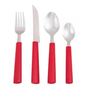 Imagem de Kit 4 Peças Faqueiro Talheres Inox Riviera Brinox Vermelho
