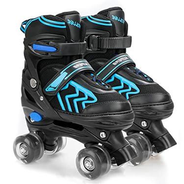Imagem de Patins infantis para meninos e meninas com 8 rodas de iluminação para ambientes internos e externos (preto e azul, médio (2-5))