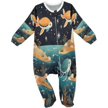 Imagem de Bonito Padrão Dos Desenhos Animados Oceano Peixe Bebê One Piece Footies Bodysuits Romper Pijama Roupas De Algodão, 9 Months