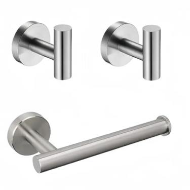 Imagem de Conjunto de 3 peças de acessórios para banheiro em aço inoxidável, inclui porta-toalhas e porta-papel higiênico, prateado, 1 conjunto