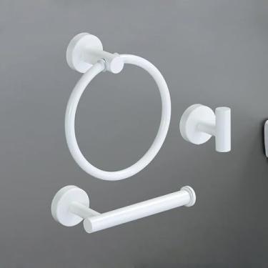 Imagem de Conjunto de acessórios para banheiro em ouro branco, barra de toalha de aço inoxidável 304, porta-papel higiênico, gancho para roupão, conjunto de 3 peças