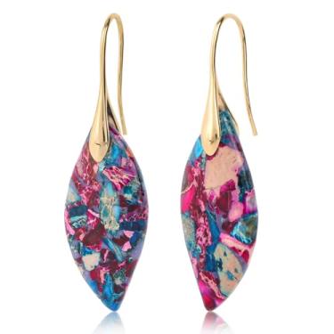 Imagem de Brincos Pendentes Estilo Argola, Modernos com Pedras Naturais Joia Marcante em Forma de Lágrima para Mulher (Ouro Azul)