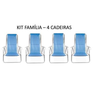 Imagem de Kit Férias- 4 Cadeiras De Praia 8 Posições Azul Mor