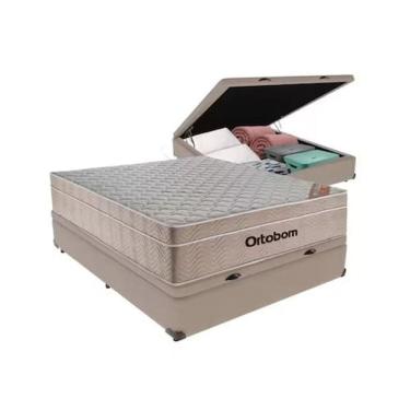 Imagem de Cama Box Baú Casal + Colchão De Molas Ensacadas - AirTech Spring  (138x188x72) - Ortobom 