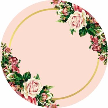 Imagem de Painel de Lona Redondo Flores Aros Dourados Fundo Rosa Chá - Fabrika D