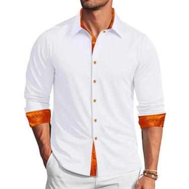 Imagem de Camisa social Barry.Wang branca para homens de manga comprida empresar