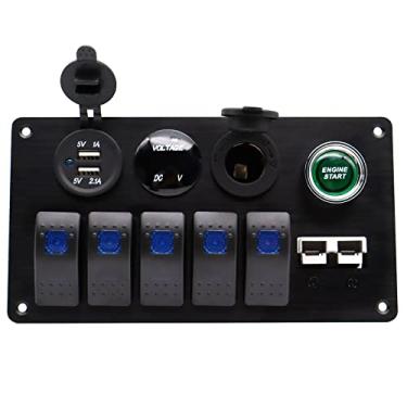Imagem de MOTONG Interruptores De Balancim À Prova D'Água 12V/24V Com 5 Vias, Montagem Em Painel, Botão Partida Do Motor E Soquete Usb Duplo, Voltímetro Led, Acendedor Cigarro, Conector Anderson Para Barco Ma
