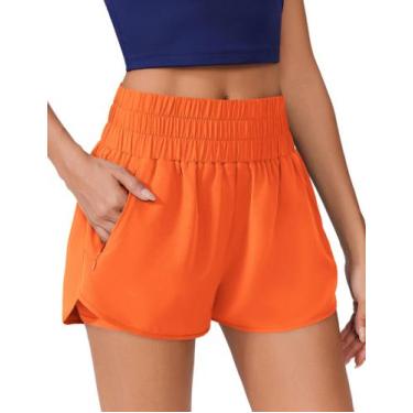 Imagem de Shorts de corrida PINSPARK 2 em 1 de cintura alta para mulheres laranj