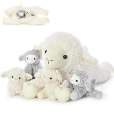 Imagem de Conjunto de bichos de pelúcia BENINY Lamb com mamãe de 50 cm e 4 filho