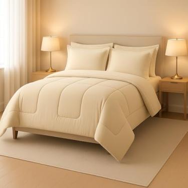 Imagem de Kit Edredom Casal Jogo de Cama Leve Para Verão (6 Peças, Bege)