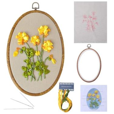 Imagem de GORGECRAFT Kit de bordado floral 3D com estampa de flores estampadas, argolas de plástico de ponto cruz, linhas coloridas, agulhas, kits para iniciantes com instruções para iniciantes e adultos