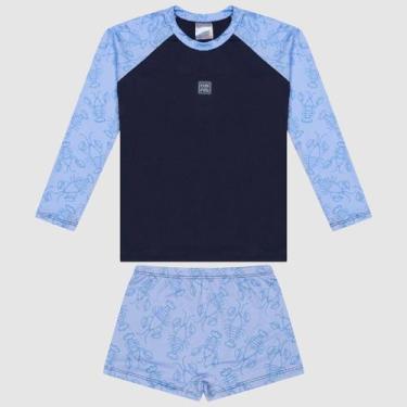 Imagem de Conjunto Infantil Menino Roupa de Praia Bebê Camisa e Sunga Proteção U