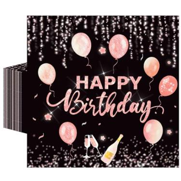 Imagem de 50 guardanapos de feliz aniversário 33 x 33 cm, guardanapos de papel de aniversário em ouro rosa descartáveis guardanapos de festa de almoço guardanapos de coquetel para decorações de festa de