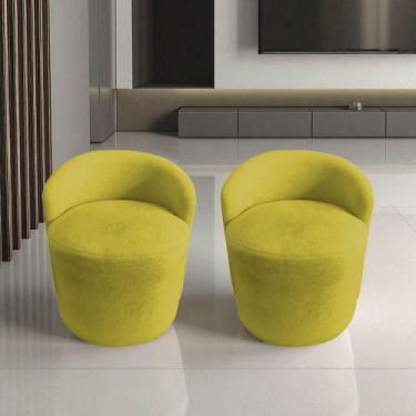 Imagem de Kit 2 Poltronas Decorativa Yara Orgânica Veludo Amarelo - Mansão Decor