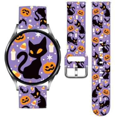 Imagem de Vieeki Pulseiras de relógio de abóbora de Halloween Pumpkin Cats compatíveis com Samsung Galaxy Watch 40 mm, 41 mm, 42 mm, 44 mm, 45 mm, 46 mm, pulseira de silicone de substituição de padrão de 20 mm para Galaxy Watch 5 / Watch 5 Pro / Watch 4 / Watch 4 Classic / Watch 3 (41 mm) / Watch Active 2 / W