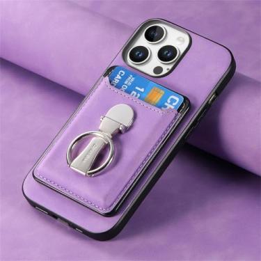 Imagem de YOGISU Capa de couro com compartimento magnético para cartão e suporte de anel, capa tipo carteira removível para iPhone 7Plus (8 Plus) (roxa)