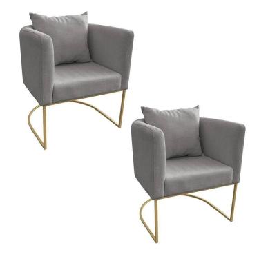 Imagem de Kit 02 Poltronas Paola Linho Grafite A26 Dourado