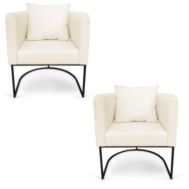 Imagem de Kit 02 Poltronas Paola Linho Grosso Bege A19 Base Metálica Preto - DRO
