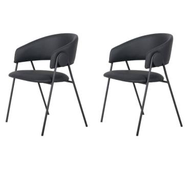 Imagem de Kit 2 Cadeiras Com Braços Toulouse Júlia Mara Fratini Poliureto (pu) Preto Base Aço Carbono Preto