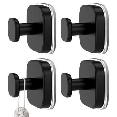 Imagem de ZJRDYYK Ganchos de ventosa, ganchos de chuveiro com ventosa a vácuo de aço inoxidável para cozinha, espelho de chuveiro, janela de vidro, preto (pacote com 4)