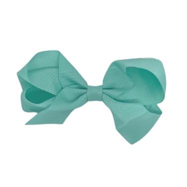 Imagem de Laço Infantil de Cabelo Menina Tamanho G Lacinho em Gorgorão com Presilha Bico de Pato (Aqua)