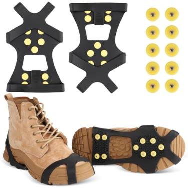 Imagem de Chuteiras de gelo Carryown, travas de tração com garras antiderrapantes/botas de borracha Crampons antiderrapante 10 pinos de aço Crampons slip-on elástico + 10 pinos extras