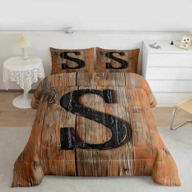 Imagem de Feelyou Conjunto de edredom com letra S, para todas as estações, com 1 fronha, presente para mulheres, adolescentes, meninas, roupas de cama de solteiro, decoração rústica de casa de fazenda, arte