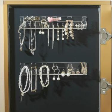 Imagem de FFK 2 peças de suporte organizador de joias de acrílico autoadesivo colar brinco pulseira organizador de gancho de cabelo, ganchos de joias para exibição de armário montado na porta do armário
